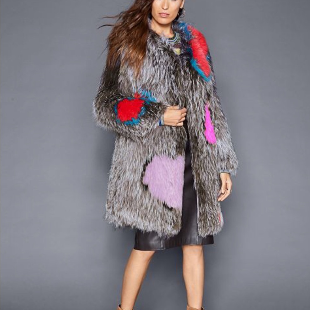 Multi-Color Fox Fur Coat with Heart Accents